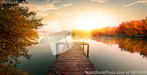 Image of Red autumn and fishing pier