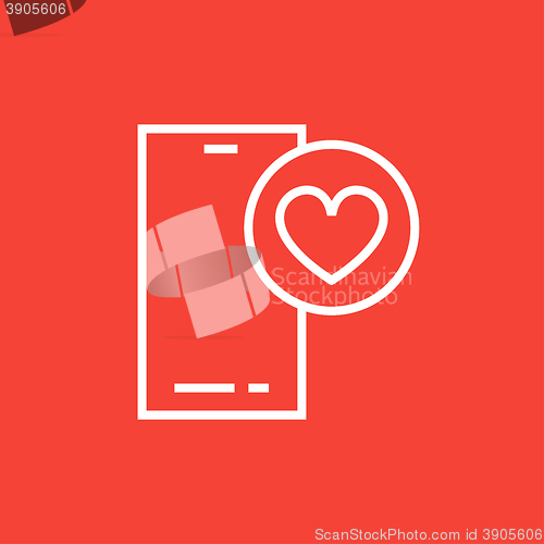 Image of Smartphone with heart sign line icon.