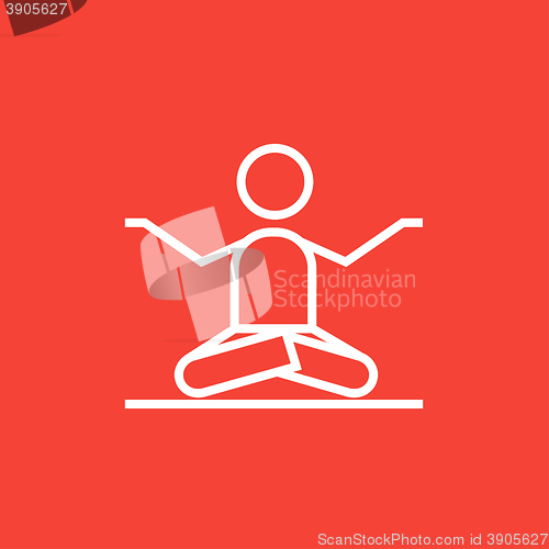 Image of Man meditating in lotus pose line icon.