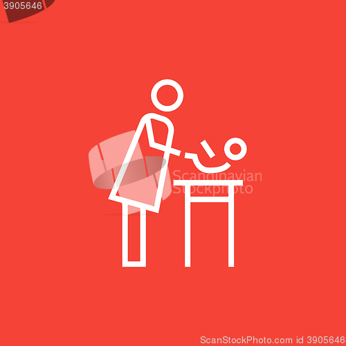 Image of Mother taking care of baby line icon.