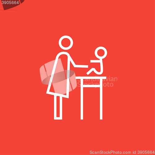 Image of Woman taking care of baby line icon.