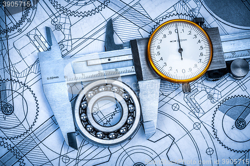 Image of Ball bearings and Metal vernier caliper