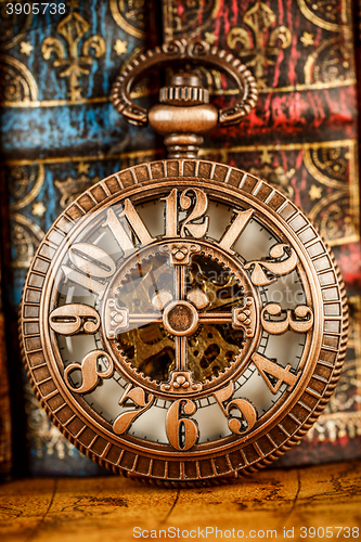 Image of Old Books and Vintage pocket watch