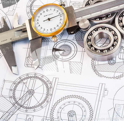 Image of Ball bearings on technical drawing