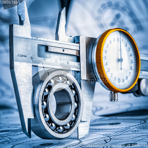 Image of Ball bearings and Metal vernier caliper