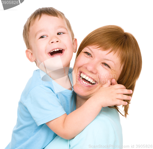Image of Portrait of a happy mother with her son