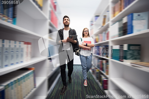Image of students group  in school  library