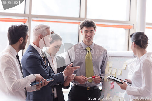 Image of young startup businessman making presentation to senior investio