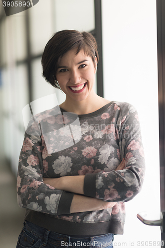 Image of portrait of business woman in casual clothes at startup office