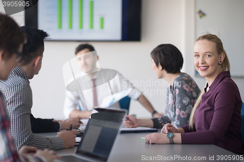Image of young business people group on meeting at office