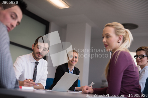 Image of business people group on meeting at modern startup office