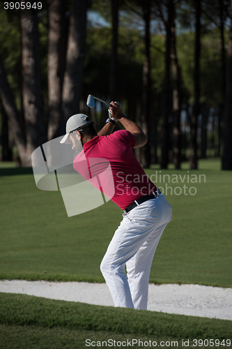 Image of golfer hitting a sand bunker shot