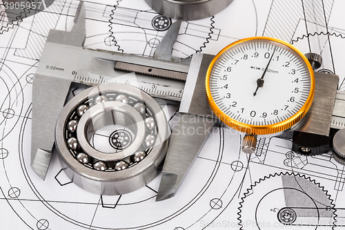 Image of Ball bearings on technical drawing