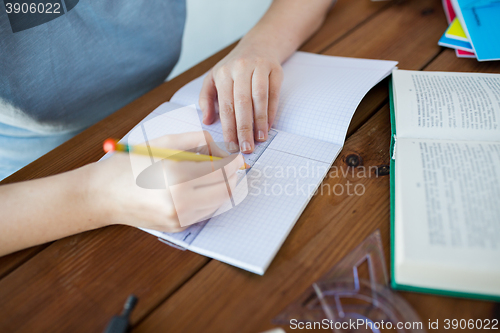 Image of close up of hands with ruler and pencil drawing 