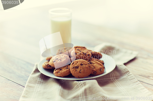 Image of close up of chocolate oatmeal cookies and milk