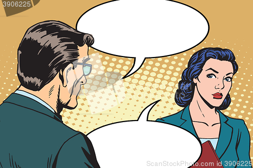 Image of Businessman and businesswoman dialogue