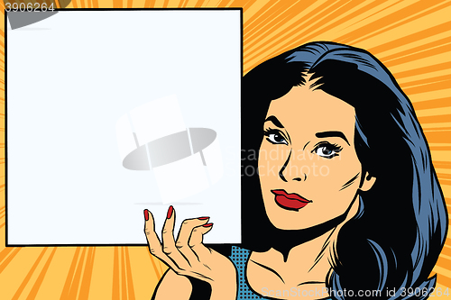 Image of Woman holding blank poster pop art vector