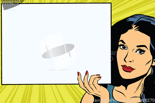 Image of Brunette girl holding a blank rectangular poster