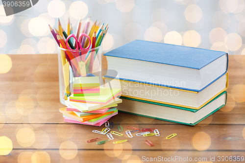 Image of close up of pens, books, clips and stickers