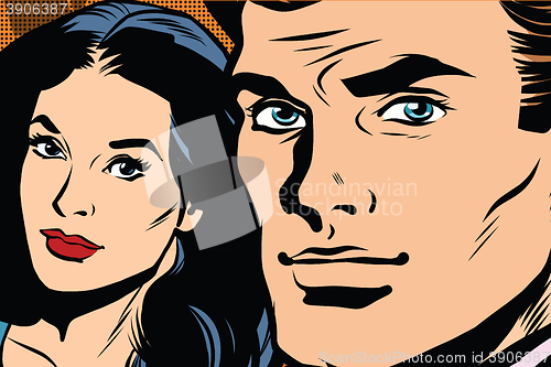 Image of Beautiful couple man and woman pop art retro