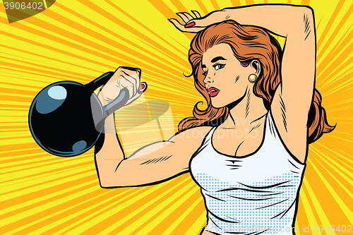 Image of strong woman athlete with weights