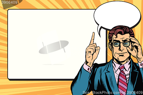 Image of Pop art businessman with frame for text