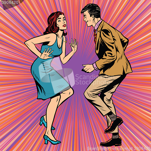 Image of Retro man and woman dancing pop art