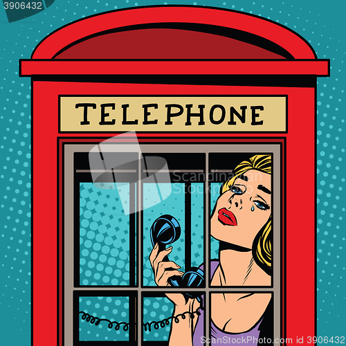 Image of girl crying in the red telephone booth retro