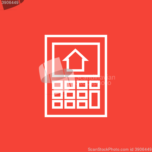 Image of Calculator with house on display line icon.