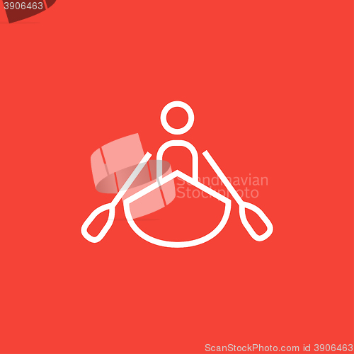 Image of Man kayaking line icon.