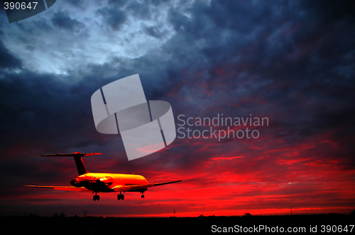 Image of Air travel - plane and sunset