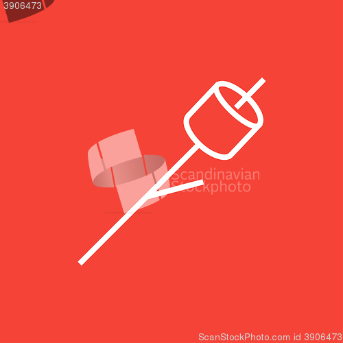 Image of Marshmallow roasted on wooden stick line icon.