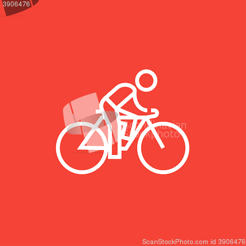 Image of Man riding  bike line icon.