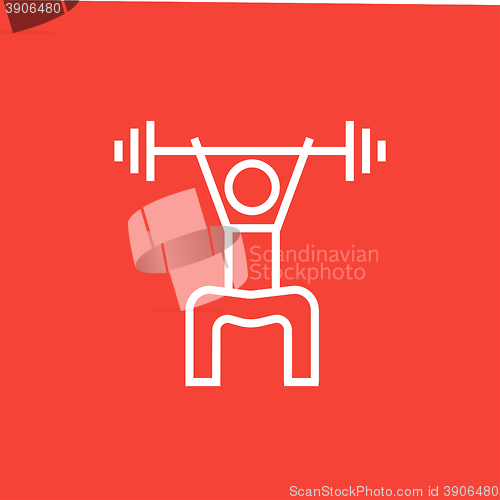 Image of Man exercising with barbell line icon.