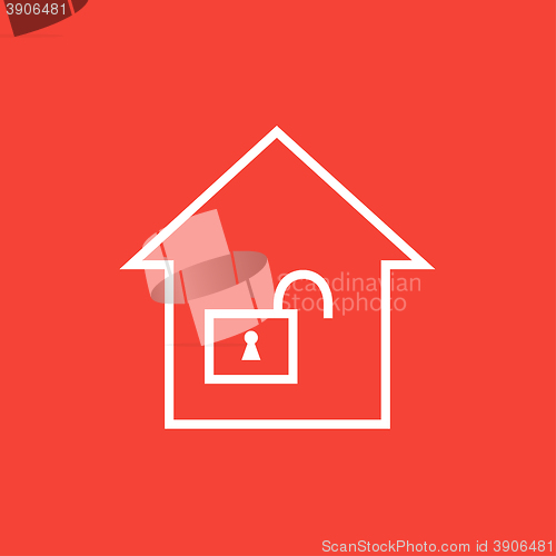 Image of House with open lock line icon.