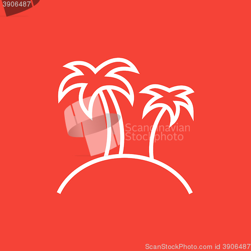 Image of Two palm trees on island line icon.