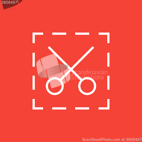 Image of Scissors with dotted lines line icon.