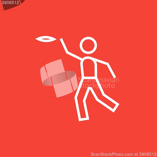 Image of Man playing with flying disc line icon.