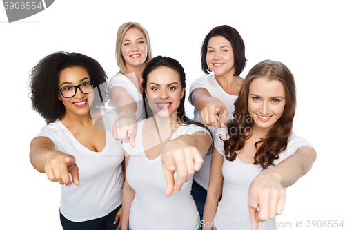 Image of group of happy women pointing finger on you