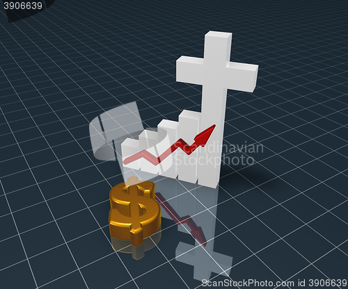 Image of business graph with christian cross and dollar symbol - 3d rendering