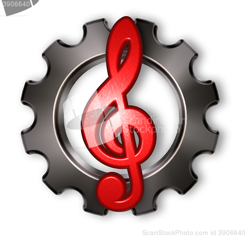 Image of gear wheel and clef on white background - 3d rendering