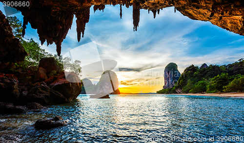 Image of Sunset on Pranang beach. Railay , Krabi Province Thailand