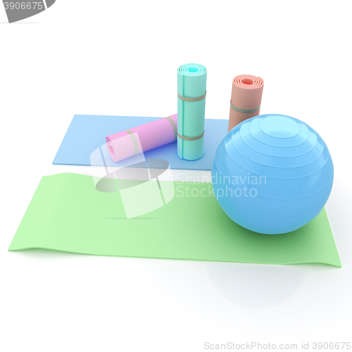 Image of karemat and fitness ball. 3D illustration