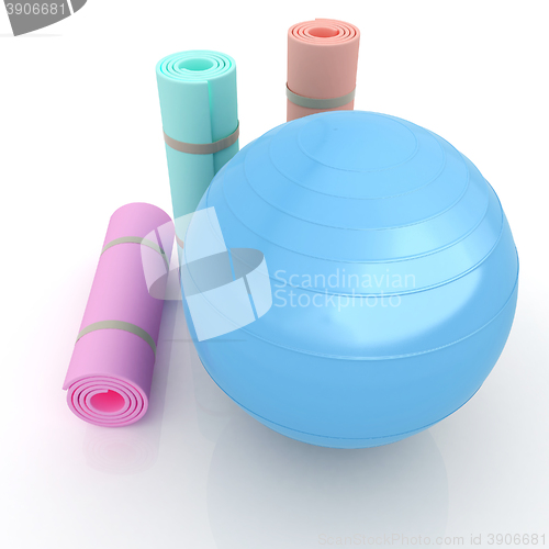 Image of karemat and fitness ball. 3D illustration