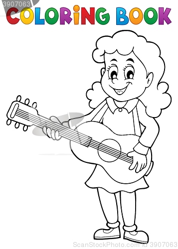 Image of Coloring book girl guitar player theme 1