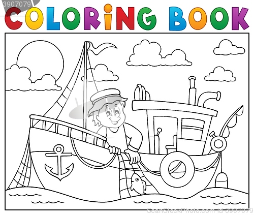 Image of Coloring book with fishing boat theme 1