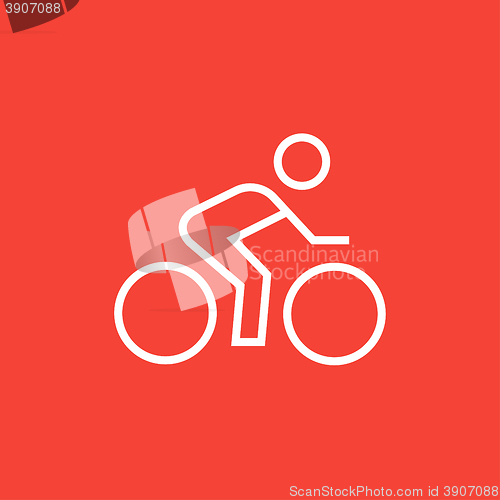 Image of Man riding  bike line icon.