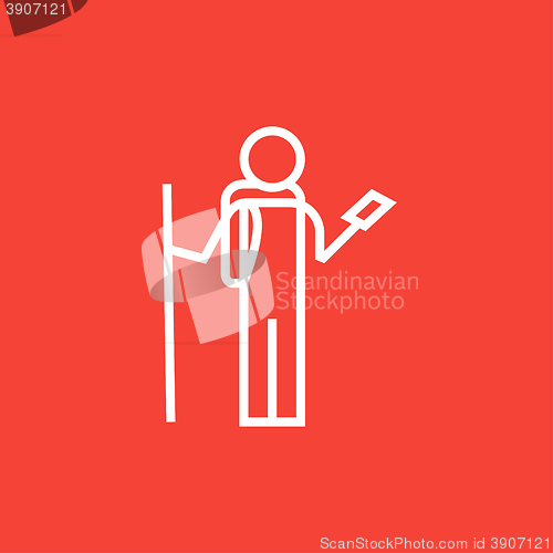 Image of Tourist backpacker with phone line icon.