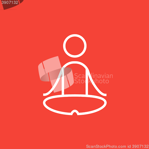 Image of Man meditating in lotus pose line icon.