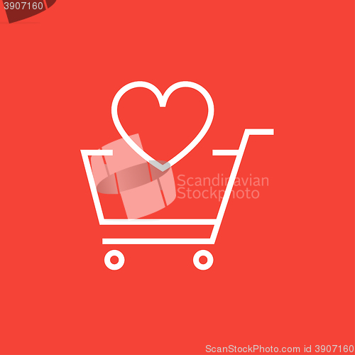 Image of Shopping cart with heart line icon.